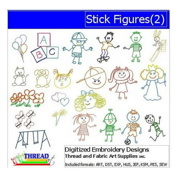Stick Figures(2) Embroidery Designs - All Popular Formats Included - Loaded on USB Stick