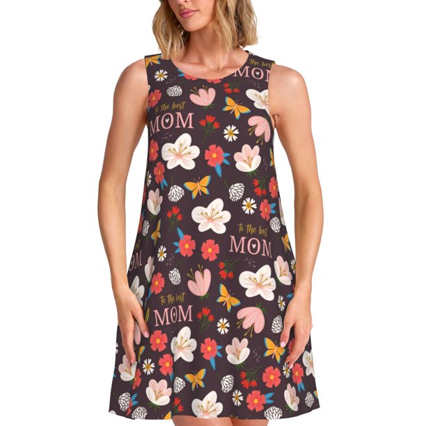 Easygdp To The Best Mom para Vestido Transpirable de Mujer, Vestido Suelto de Manga Corta con Pliegues y Bolsillos para el Verano