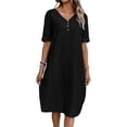 thumbnail image 6 of Summer Dress Women's Dress Lightweight V Neck Beach Dress Half Sleeve Midi Dress Loose Knee Length Buttons Dress With Pockets Teenager Casual Dresses Dresses Casual Travel Dresses for Women Womens, 6 of 7
