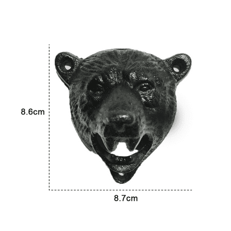 Cast Iron Wall Mount Grizzly Bear Teeth Bite Bottle Opener (Black