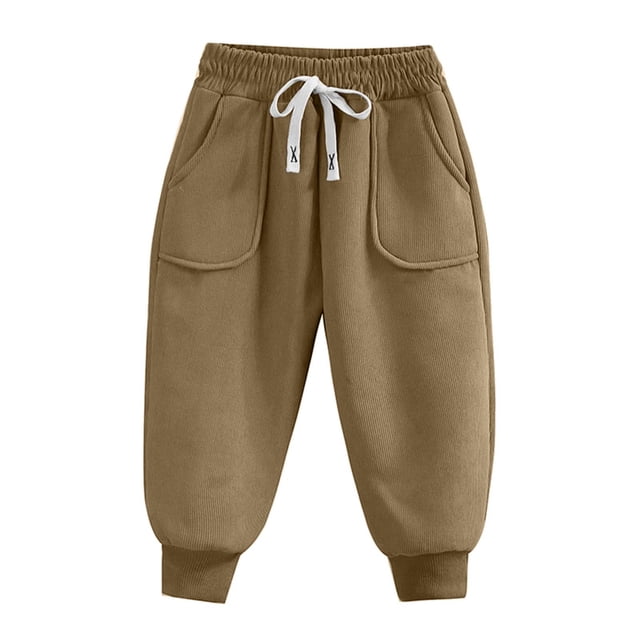 Children's Solid Elastic Waist Thick Leg Pants Pockets Medium Large Casual Trouser