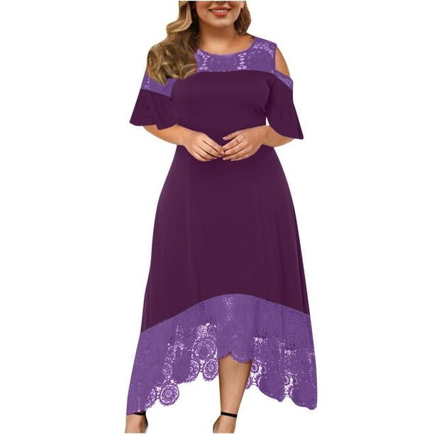 Vestido de jersey suelto de manga corta de encaje sexy con cuello redondo de talla grande de color sólido informal a la moda para mujer Fridja qw2700