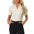 thumbnail image 1 of INSPIRAR CHIC Camiseta de Manga Corta con Botones para Mujeres, Mono de Trabajo, Blusa M Beige, 1 of 6