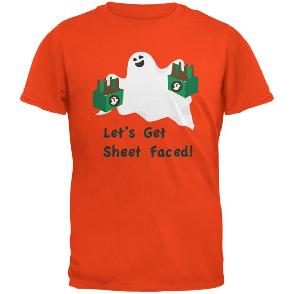 Halloween Ghost Sheet Faced Orange Adult T-Shirt - 2X-Large