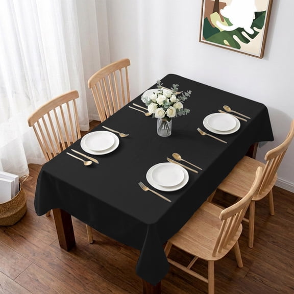 Black Pure Color Table Cloth Waterproof Tablecloths, Aesthetics Contemporary Luxury Tablecloth Dining Table Cover for Kitchen Party Tabletop Outdoor, Rectangle Tablecloth 52x70 Inch