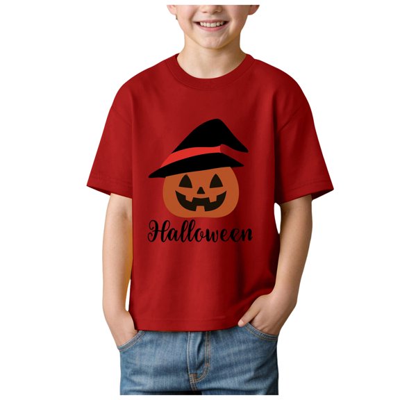 CMSHTD Halloween Shirts for Kids Boys Short Sleeve Fall, Toddler Boys Children Tops Cute T-Shirts, Red Size 13-14 Years