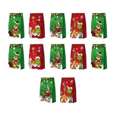 

Grinch Decor Christmas Geek Theme Candy Bags Gift Bags Kraft Bags Birthday Party Decoration Stickers Merry Grinchmas How Green Monster Stole Christmas Grinch Stuff for Home Decor