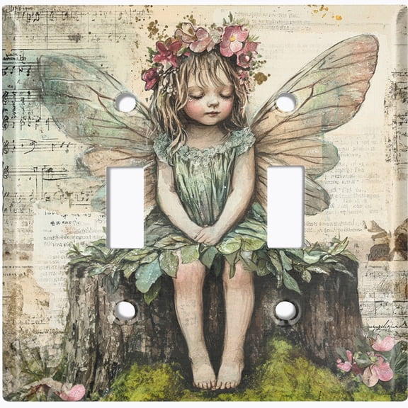 Metal Light Switch Wall Plate Outlet Cover (Printed Image of Vintage Fairy Girl - Double Toggle)