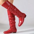 thumbnail image 4 of Women's Round Toe Low Heel Knee High Boots PU Leather Slouchy Slip on Comfortable Plus Size Fall Winter Boots for Casual Outdoor Wear Red, 4 of 7