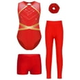 thumbnail image 3 of Miutii Kids Girls Gymnastics Leotard Sleeveless Sparkly Unitard Dance Biketard with Shorts Skating Leggings Hairband Set Red 16, 3 of 7