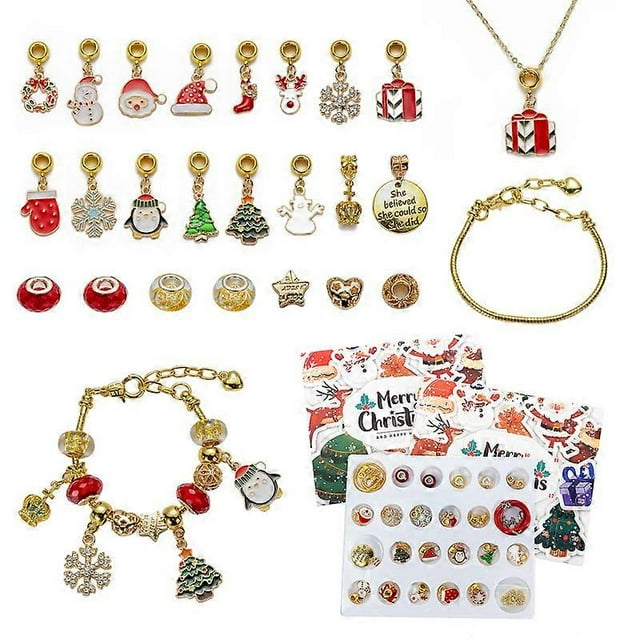 Pulsera navideña dorada con 24 cuadrículas, caja ciega, calendario, caja de regalo, joyería de cuentas, regalo navideño