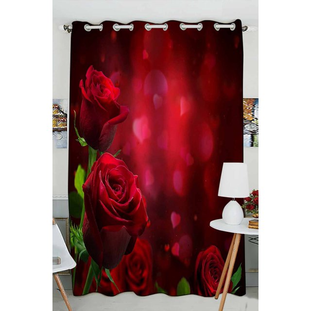 ABPHQTO Corazones de San Valentín, rosas rojas, ojales, cortinas opacas, cortinas para oscurecer la habitación, 130x210 cm (una pieza)