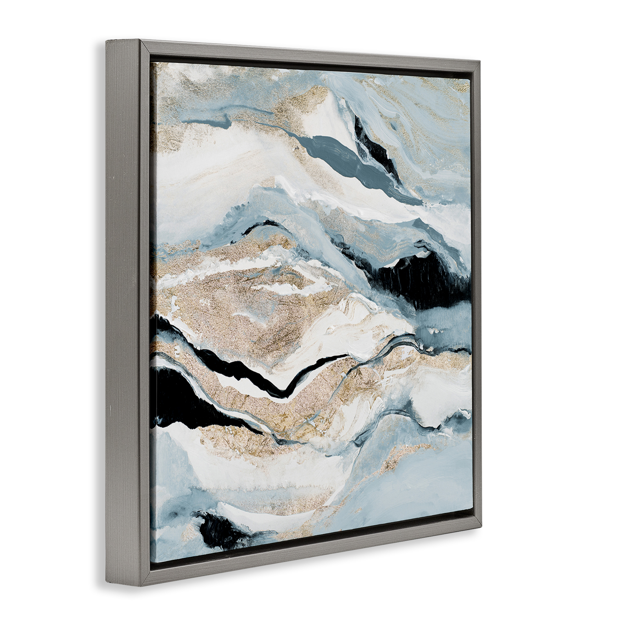 Stupell Industries Blue Natural Geode Pattern Abstract Painting Gray Floater Framed Canvas Art Print Wall Art, 18 x 18