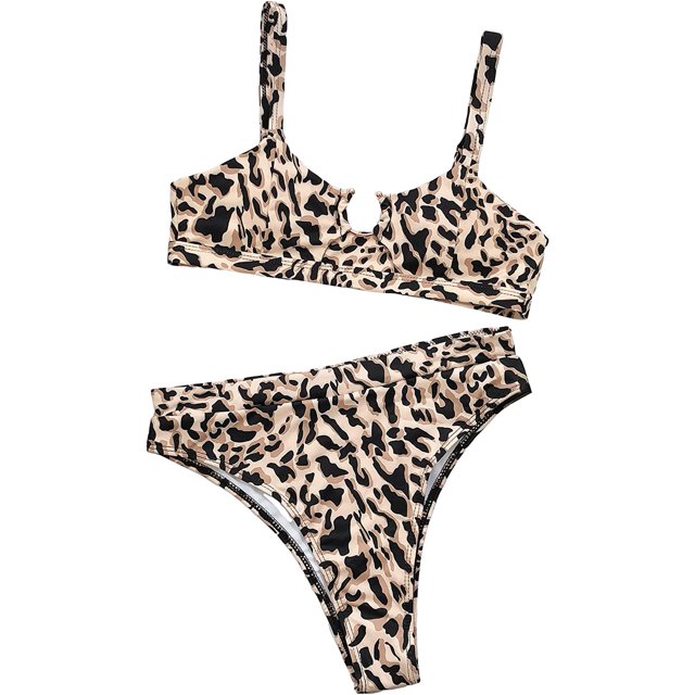 Traje de baño de cintura alta con corte de leopardo para mujer Negro y marr贸n M Negro y marr贸n M Xishao ropa