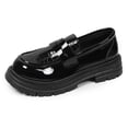 thumbnail image 6 of Women's Platform Loafers Wide Width, Patent Leather Crocodile Pattern Slip-On Shoes, Chunky Sole Low Heel Casual Dress Shoes, Burgundy/Black, 6 of 10