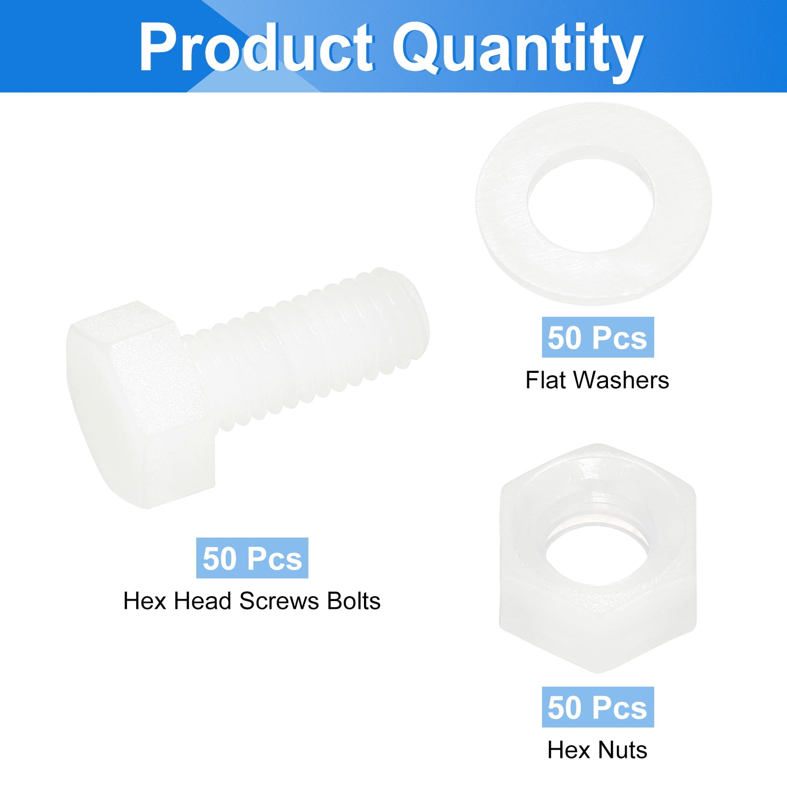Uxcell M5 Nylon Screw Nut Washer Assortment Kit – 20 Sets Of Round Head Machine Screws, Hex Nuts & Flat Washers (Black)