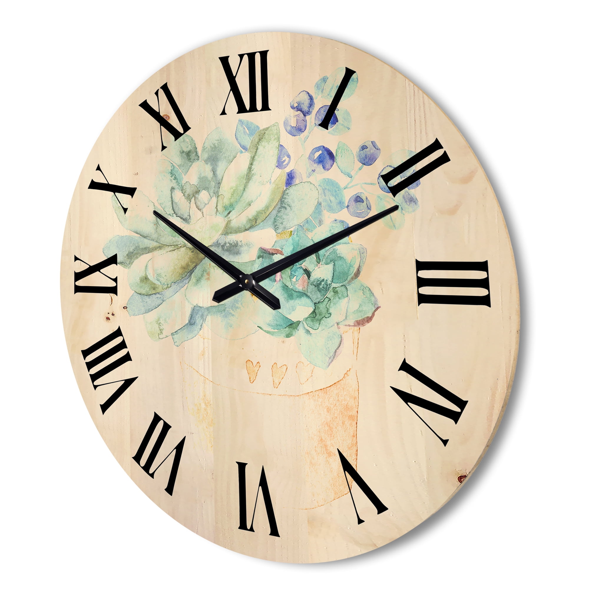 Designart 'Succulent Flower In Terracotta Clypot II' Traditional Wood Wall Clock