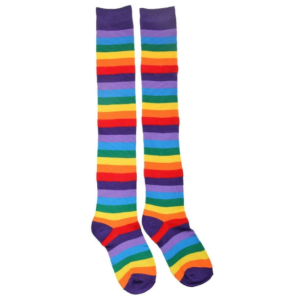 Womens Rainbow Stripe Knee Thigh High Socks 