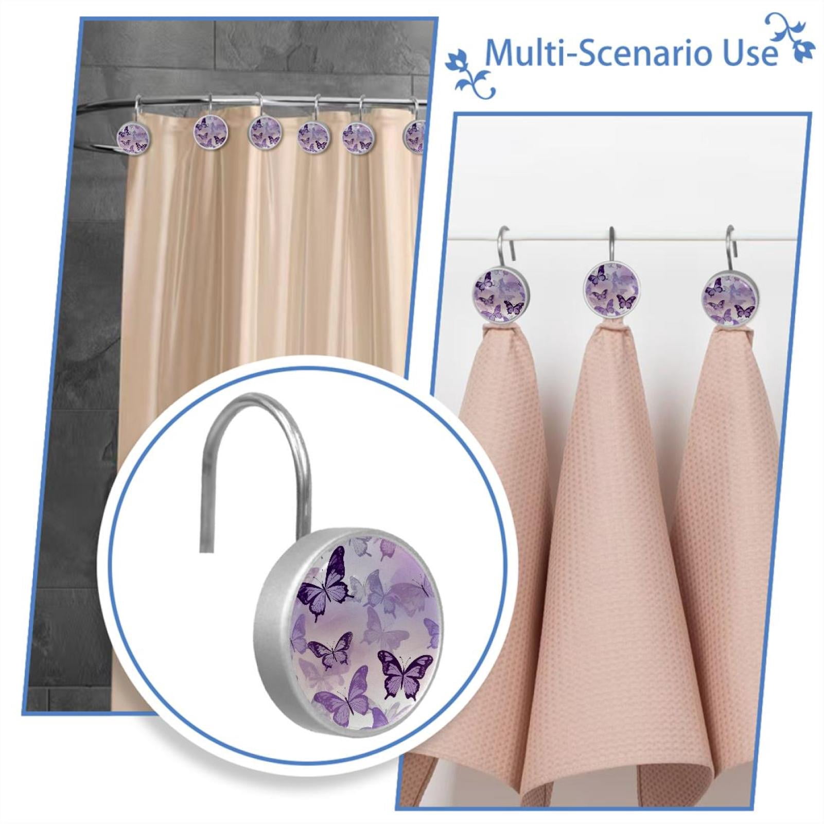 HemaKayy 12 Pcs Shower Curtain Hooks Bathroom Decorative Accessories Purple Impression Butterfly