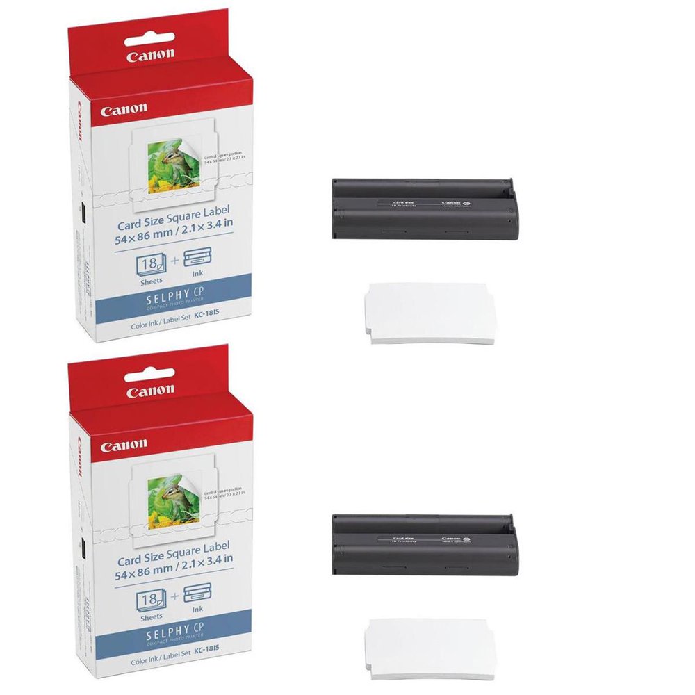 Canon 2 Pack KC18IS Card Size Square Label Ink and Paper Set for