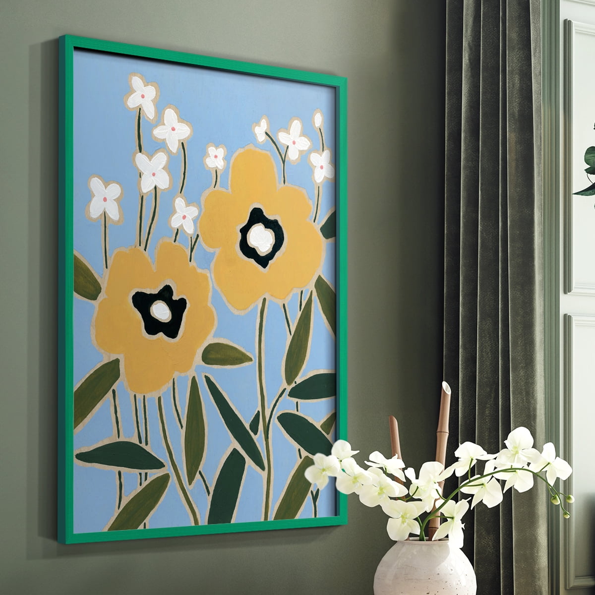 Woodblock Floral II Framed Print - Solid Wood in Single Picture Frame Solid Wood 2 Framed Print