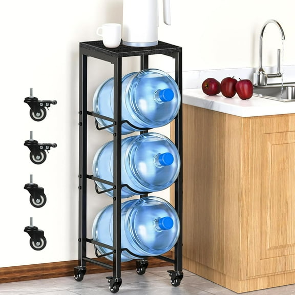 5 Gallon Water Bottle Holder, 3-Tier Water Jug Rack,Water Jug Stand with Lockable Casters, Water Storage Rack Water Dispenser Stand,Water Jug Holder for Kitchen,Office,Garage,Black