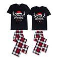 thumbnail image 2 of LuLiaMenton Feliz Navidad Antlers Black Matching Couples Christmas Pajamas Plaid Short Sleeve, 2 of 5