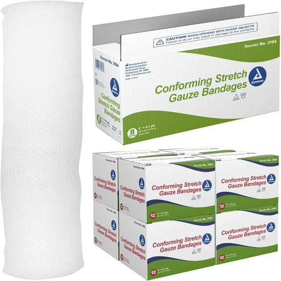 Dynarex Stretch Conforming Gauze Bandage Polyester 1-Ply 4 Inch X 4-1/10 Yard Roll Shape NonSterile, Case of 96