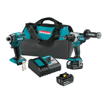 Makita XT297T 18V LXT Lithium‑Ion Brushless Cordless 2‑Tool Combo Kit (5.0Ah) - Includes 1/2" Hammer Drill/Driver, 4-Speed Impact Driver, (2) 18V LXT 5Ah Batteries, Rapid Charger, and Storage Bag