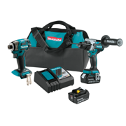 Makita XT297T 18V LXT Lithium‑Ion Brushless Cordless 2‑Tool Combo Kit (5.0Ah) - Includes 1/2" Hammer Drill/Driver, 4-Speed Impact Driver, (2) 18V LXT 5Ah Batteries, Rapid Charger, and Storage Bag