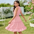 thumbnail image 5 of LUOGENLI Robe d'Été Décontractée pour Filles, Couleur Unie, Sans Manches, Ligne A, Fête, Tout-Petit (Rose, Taille 8-9 Ans), 5 of 5