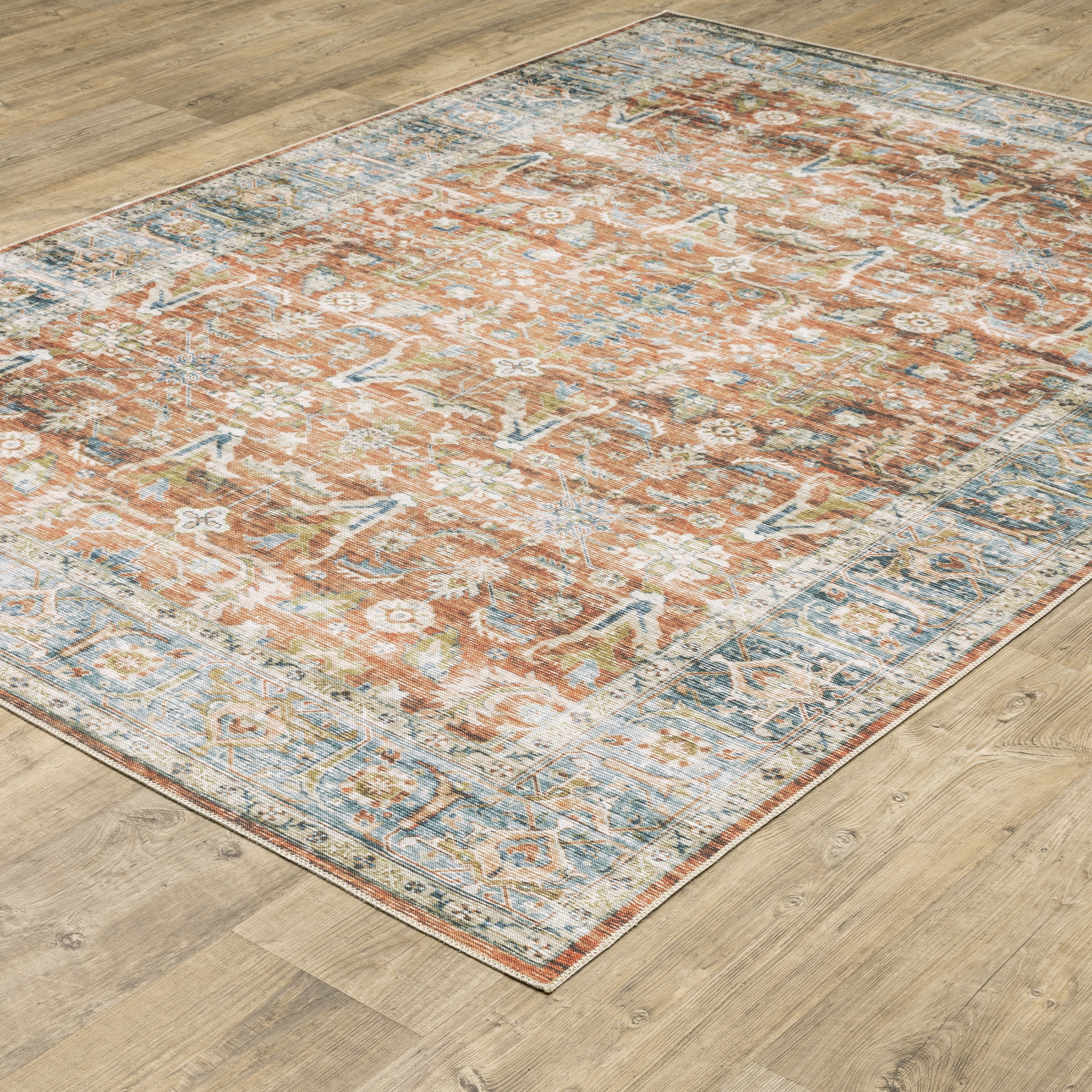 Avalon Home Celeste Washable Bordered Oriental Rust/ Blue Indoor Area Rug