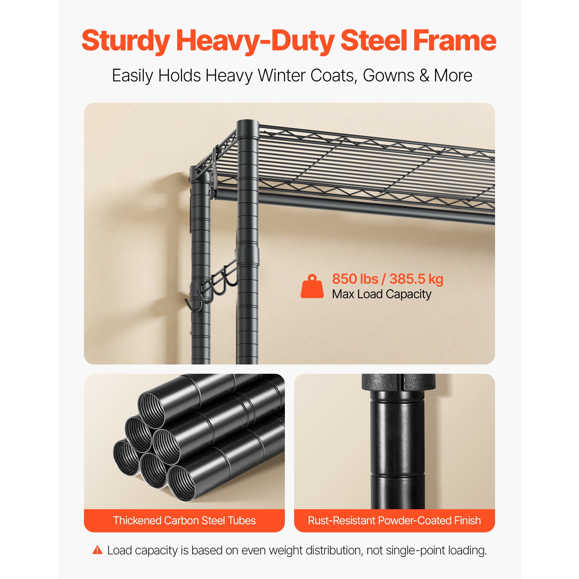 KFFKFF Heavy-Duty Garment Rack with Adjustable Tiers, Steel Frame Closet Organizer, 850 lbs Capacity, Includes 4 Hanging Rods for Bedroom, Hallway, or Clothing Store