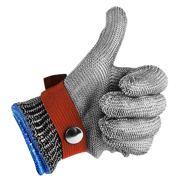 Single Universal Safety Gloves Stainless Steel Ring with Steel Mesh Wire  Plus PE Steel Ring Work Mittens with Metal Buckle Elastic Wrist Strap L 