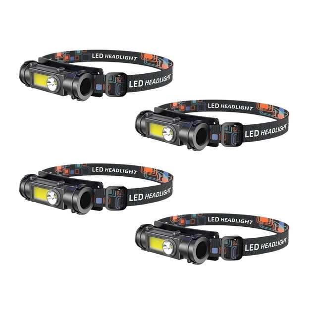 Lampe de Poche LED Extérieure 4 Pcs avec Bandeau Réglable Lumière Double Lointaine Réglage Rotation 180°