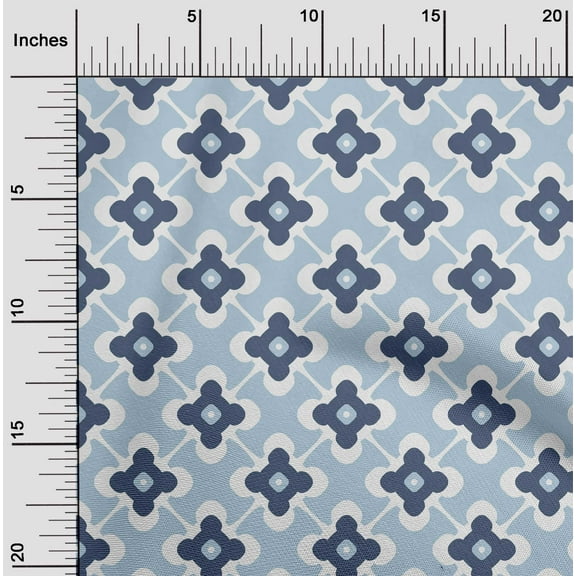 oneOone Cotton Flex Light Blue Fabric Floral & Tiles Moroccan Fabric For Sewing Printed Craft Fabric By The Yard 40 Inch Wide