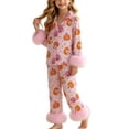 thumbnail image 2 of ITSAME Girls Sleepwear Set 2-Piece Halloween Print Lapel Button Up Top and Pants Fall Winter Comfy Loungewear Outfits Pink Size 3T, 2 of 9