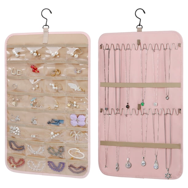 Rollo de almacenamiento de joyería colgante portátil con gancho de metal estante de joyería de doble cara - rosa medio ANGGREK Otros