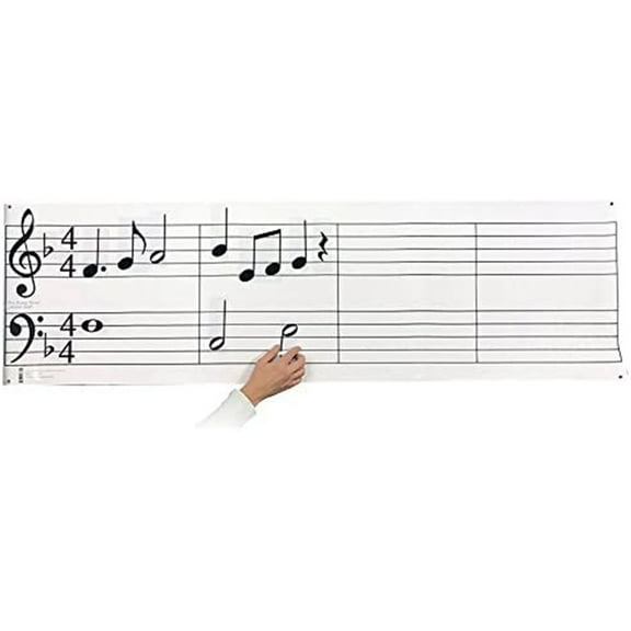 Long Beach Music Dry Erase Grand Staff Laminated Poster, Reusable Notes & Symbols, 61" for Classroom, with Pen & Eraser
