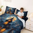 thumbnail image 3 of Manfei Halloween Castle Queen Sheets,Pumpkin Lantern Queen Sheet Sets,Black,4pcs,1 Flat Sheet, 1 Fitted Sheet and 2 Pillowcases, 3 of 6