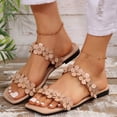 thumbnail image 2 of Bmisegm Ladies Summer Solid Colour Flowers Square Head Flat Bottom Beach Recording Large Size Sandals Slippers Womens Sandals Summer Khaki 7, 2 of 9