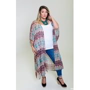 Plus Size Teal/Brown/Burgundy Maxi Kimono Duster With Side Slits