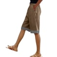 thumbnail image 5 of VBVC Women's Cotton Linen Striped Cuffs Capri Pants with , Wide Leg Summer Trousers For Women , Ladies' Casual Knee Length Shorts with Pockets, S-3XL, 5 of 5