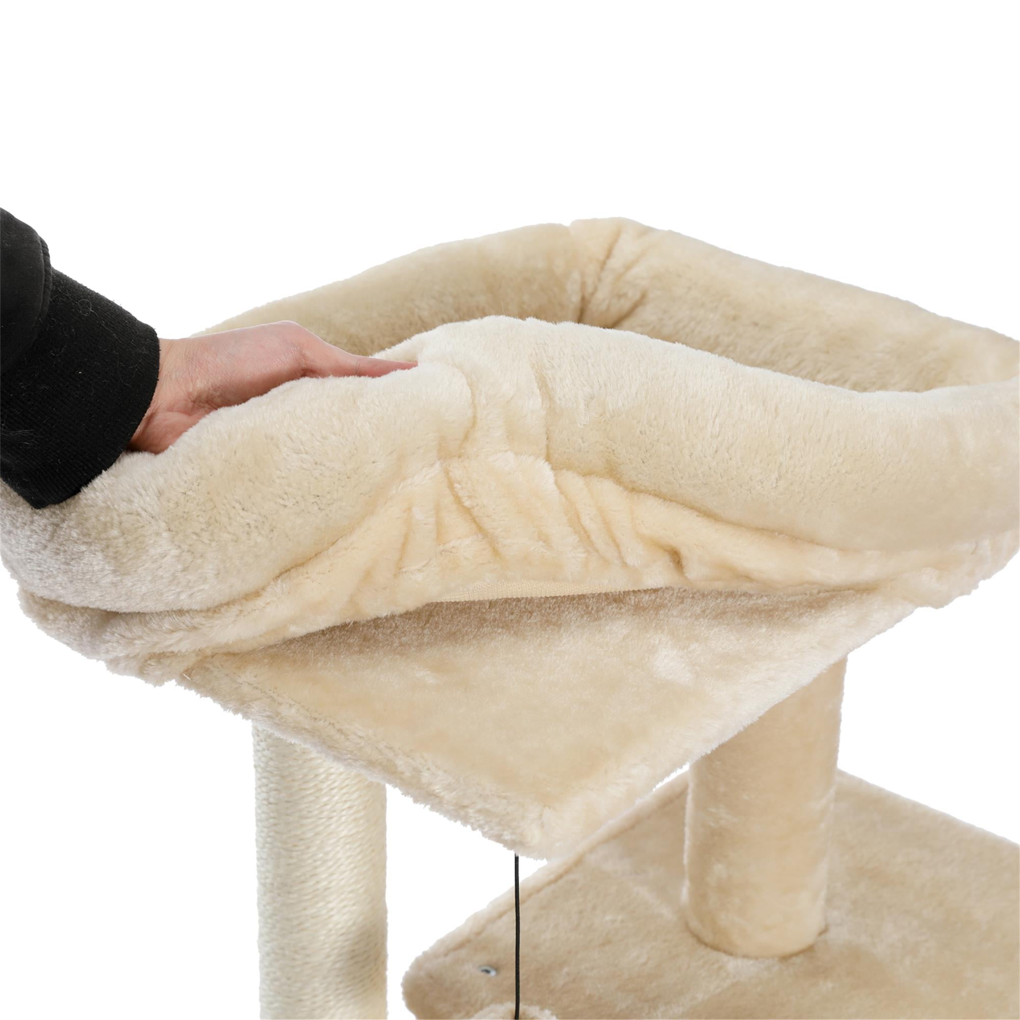 resenkos 33" Multi-Level Cat Tree Tower Cat Condo with Scratching Posts, Jump Platform Top Perch and Dangling Ball, Beige