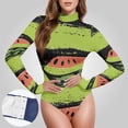 thumbnail image 3 of Watermelon Stripes Women's Bodysuit Jumpsuit Mock Turtle Neck Long Sleeve TopsOne Piece Leotards Shirt Yoga Outfits, 3 of 8