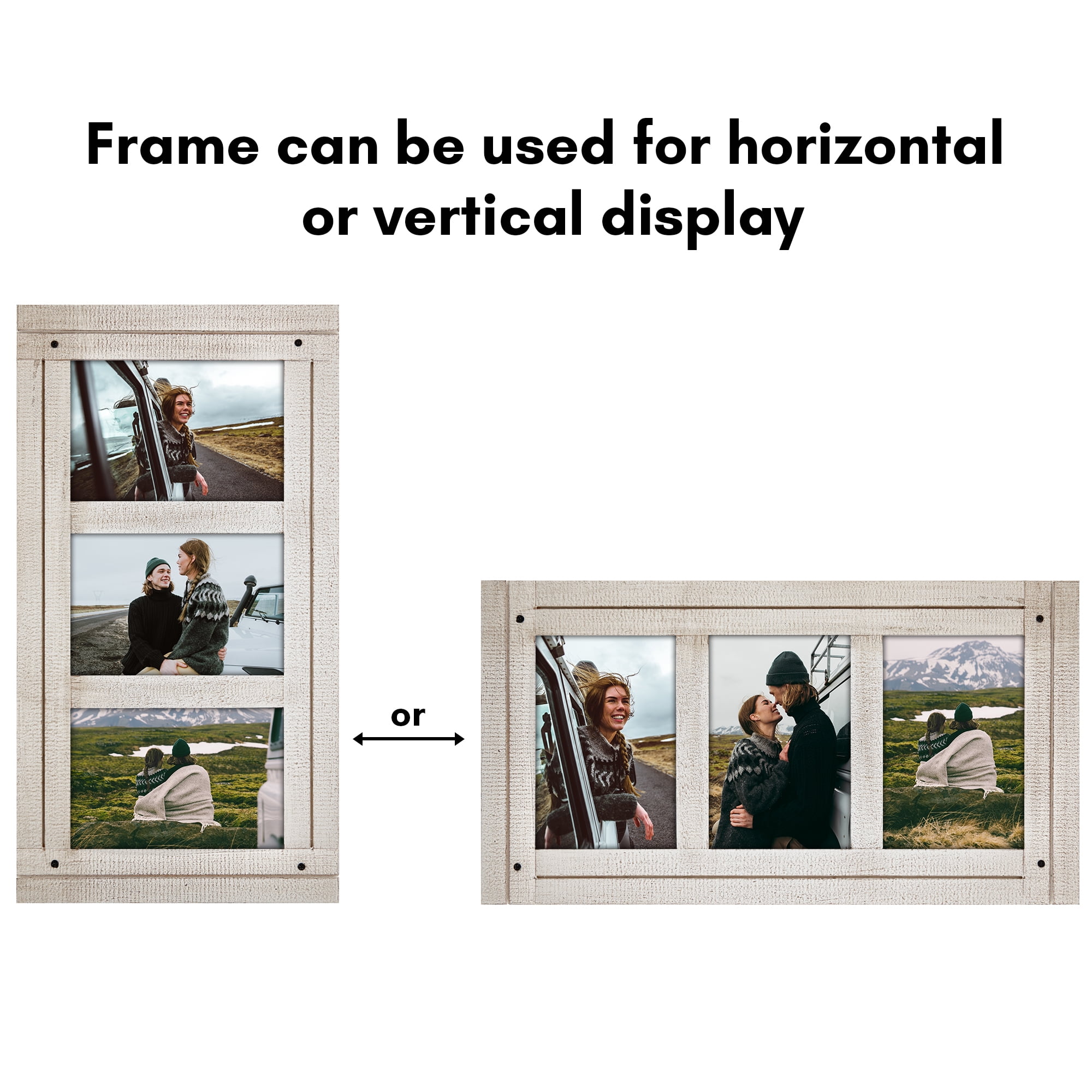 Americanflat 4x6 Hinge Frame Hinged Triple Photo Openings Polished Glass Distressed Collage - Aspen White