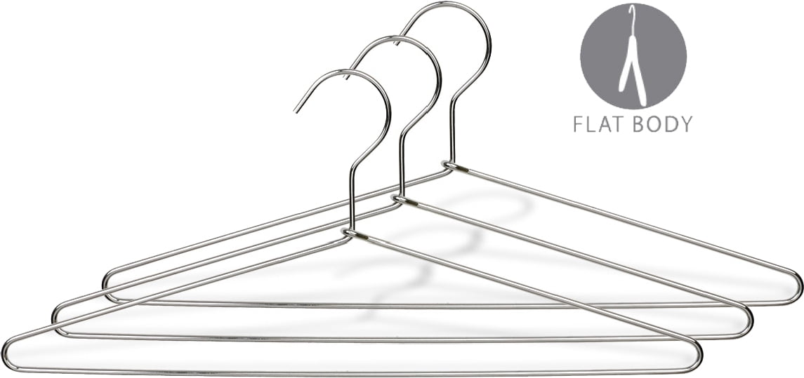 Slim Metal Suit Hanger with Fixed Bar and Chrome Finish, Box of 25 Strong Steel Hangers with Fixed Hook and Pant Bar by International Hanger