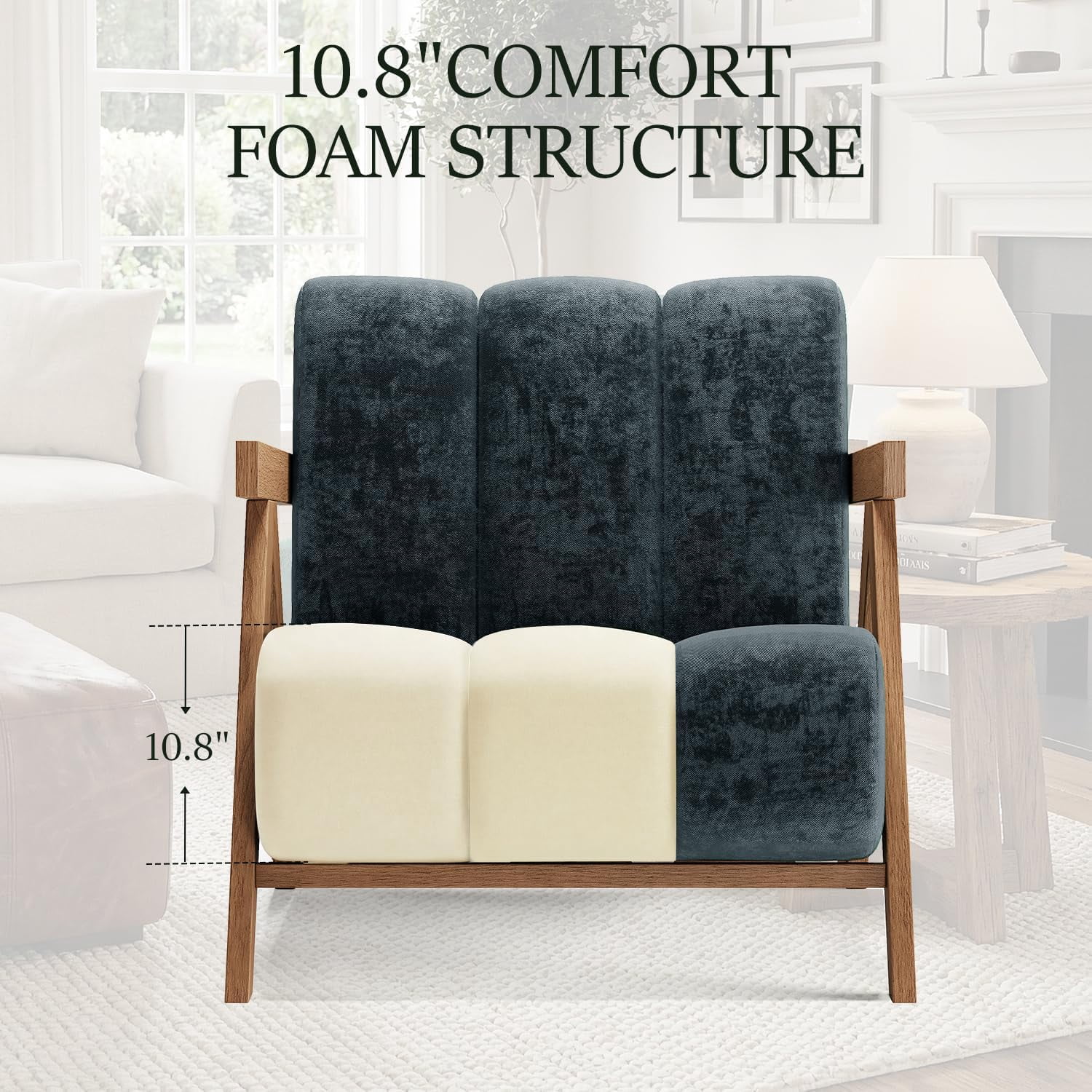 Modern Accent Chair Set of 2 for Living Room Bedroom,Comfy Chenille Reading Chair with Wood Frame,Upholstered Lounge Armchair with Thick High-Elastic Sponge for Apartment & Waiting Room,Blue