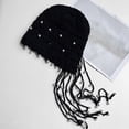 thumbnail image 2 of Xfvqtps Womens Beanie Knitted Pearl Tassel Hollow Out Bohemian Style Fashion Aestheticism Outdoor Summer Skull Cap Black, 2 of 5