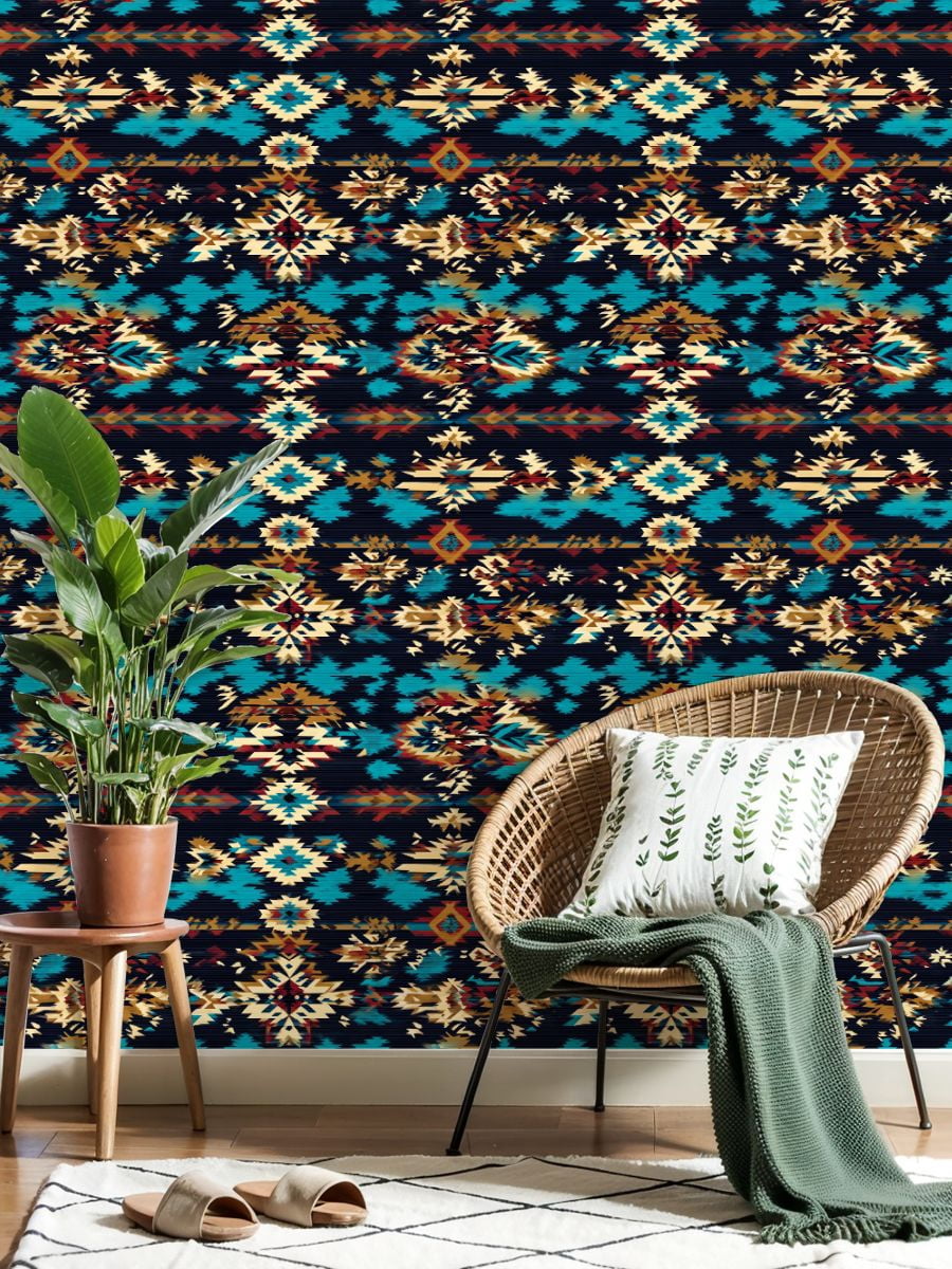 Peel and Stick Wallpaper Native American Southwest Aztec Navajo Tribal Wall Mural 23.6in x 9.8ft Self Adhesive Removable Wall Paper Renter Friendly Wallpaper for Bedroom Bathroom